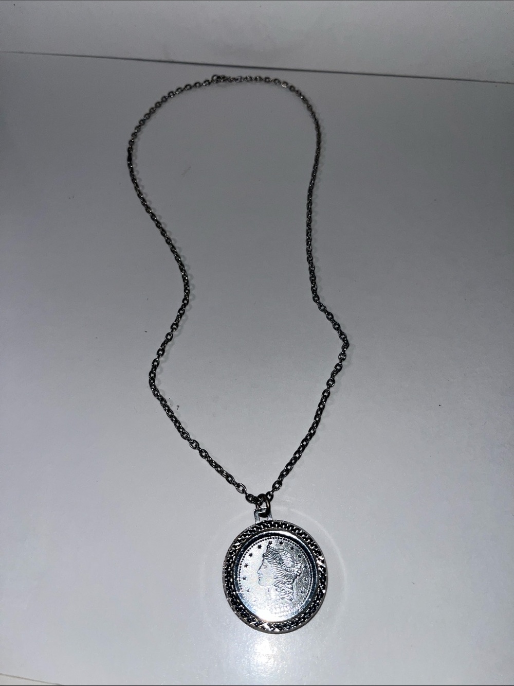 Silver Coin Medallion Pendant Necklace for Women